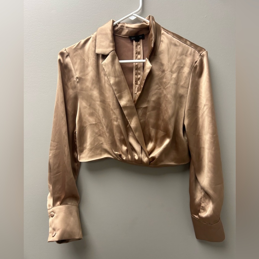 Dynamite Women’s Tan Satin Wrap Blouse
